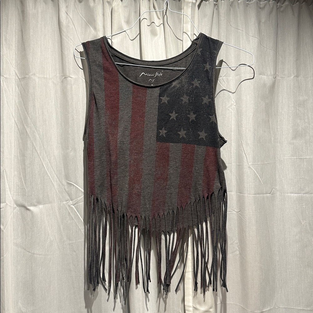 American Flag Fringe Tank Top